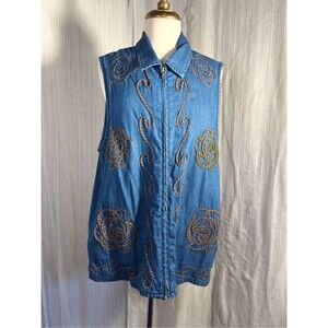 Bobbie Brooks Vest Size XL VTG 90's Embroidered Jean Vest Indie Sleaze